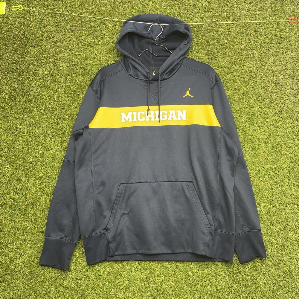 Nike Jordan Michigan Hoodie Mens Large Wolverines Jumpman Blue Sweatshirt